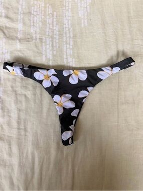 Benoa Swim Black Bikini Bottom with White & Yellow Floral Print
